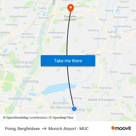 Poing, Bergfeldsee to Munich Airport - MUC map
