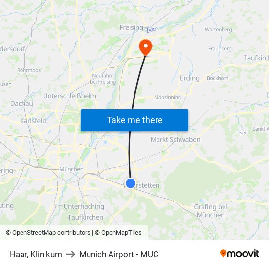 Haar, Klinikum to Munich Airport - MUC map