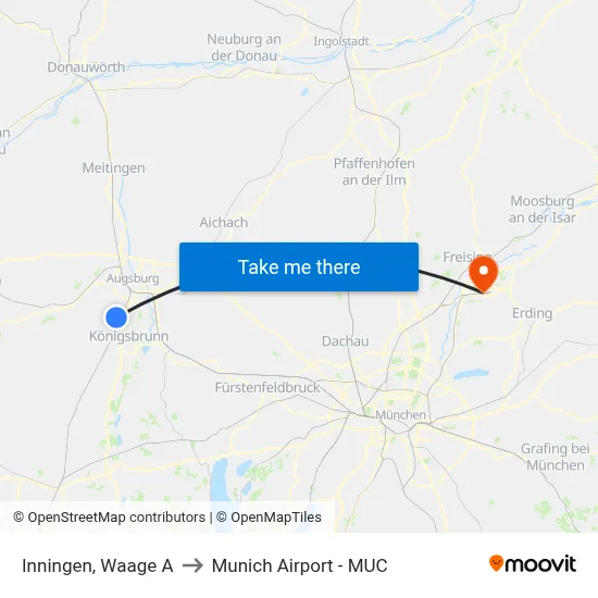 Inningen, Waage A to Munich Airport - MUC map