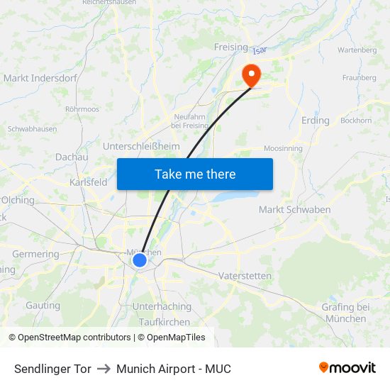 Sendlinger Tor to Munich Airport - MUC map