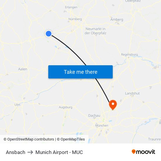 Ansbach to Munich Airport - MUC map