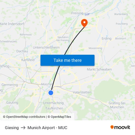 Giesing to Munich Airport - MUC map