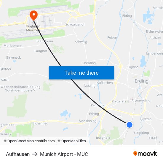 Aufhausen to Munich Airport - MUC map