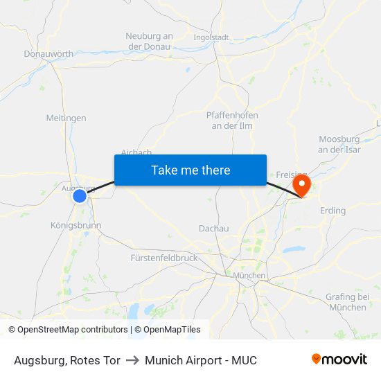 Augsburg, Rotes Tor to Munich Airport - MUC map