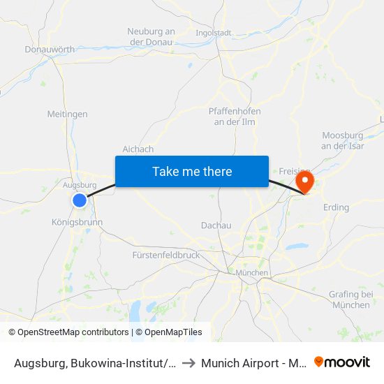 Augsburg, Bukowina-Institut/Pci to Munich Airport - MUC map