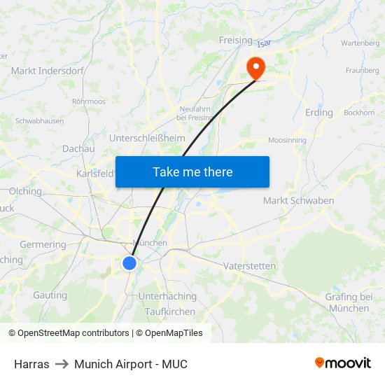 Harras to Munich Airport - MUC map