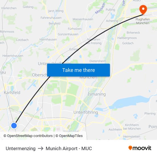 Untermenzing to Munich Airport - MUC map