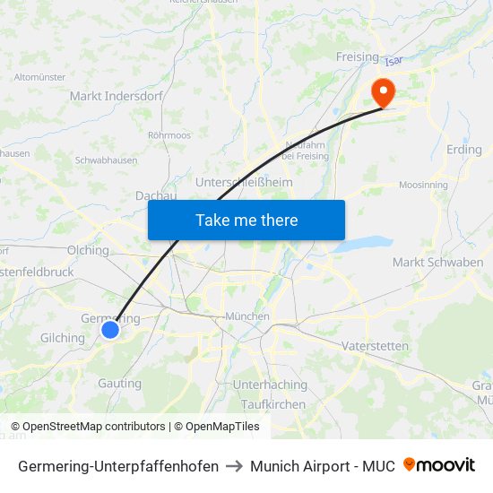 Germering-Unterpfaffenhofen to Munich Airport - MUC map