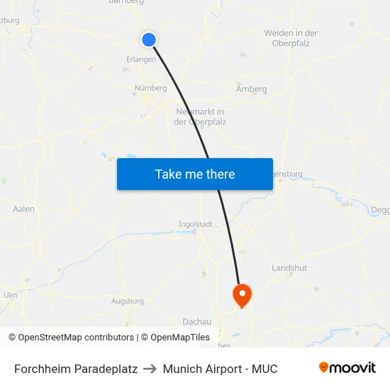 Forchheim Paradeplatz to Munich Airport - MUC map