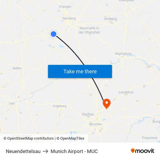 Neuendettelsau to Munich Airport - MUC map