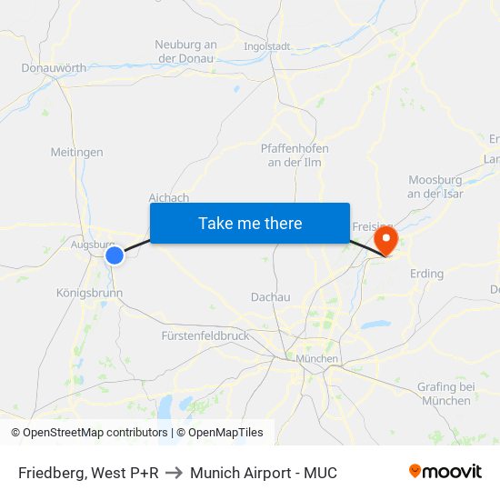 Friedberg, West P+R to Munich Airport - MUC map