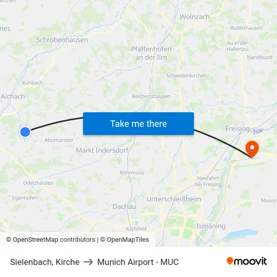 Sielenbach, Kirche to Munich Airport - MUC map