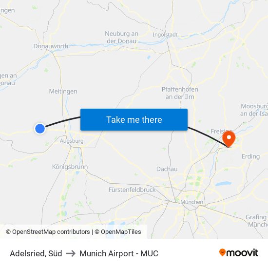 Adelsried, Süd to Munich Airport - MUC map