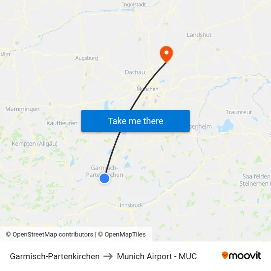 Garmisch-Partenkirchen to Munich Airport - MUC map