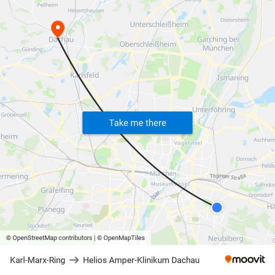 Karl-Marx-Ring to Helios Amper-Klinikum Dachau map