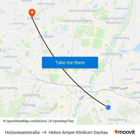 Holzwiesenstraße to Helios Amper-Klinikum Dachau map