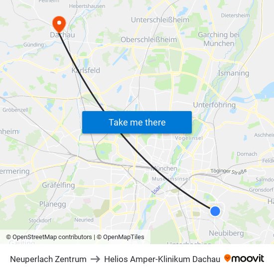 Neuperlach Zentrum to Helios Amper-Klinikum Dachau map