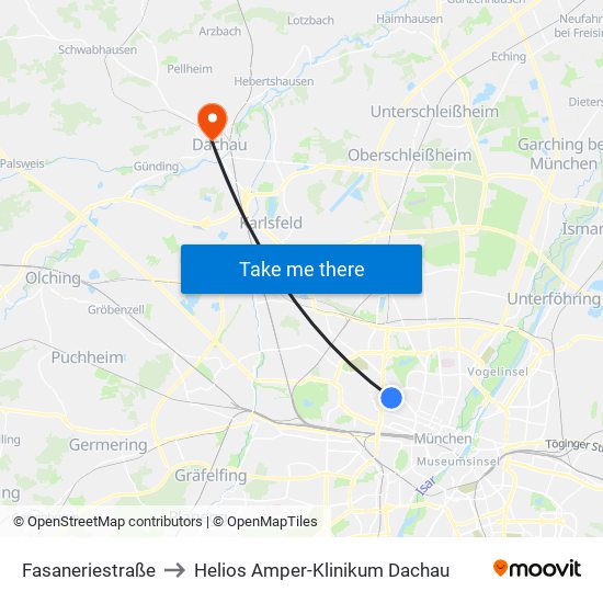 Fasaneriestraße to Helios Amper-Klinikum Dachau map