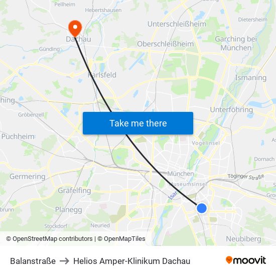 Balanstraße to Helios Amper-Klinikum Dachau map