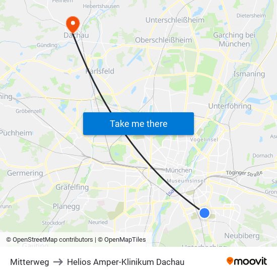 Mitterweg to Helios Amper-Klinikum Dachau map
