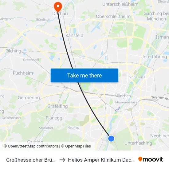 Großhesseloher Brücke to Helios Amper-Klinikum Dachau map