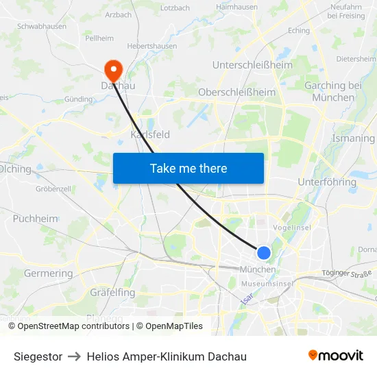 Siegestor to Helios Amper-Klinikum Dachau map