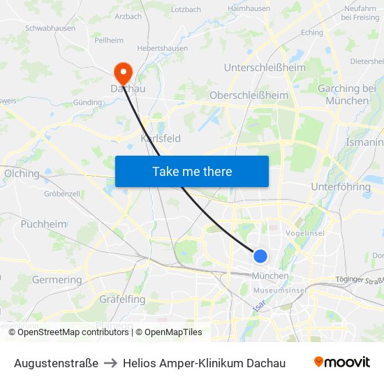 Augustenstraße to Helios Amper-Klinikum Dachau map