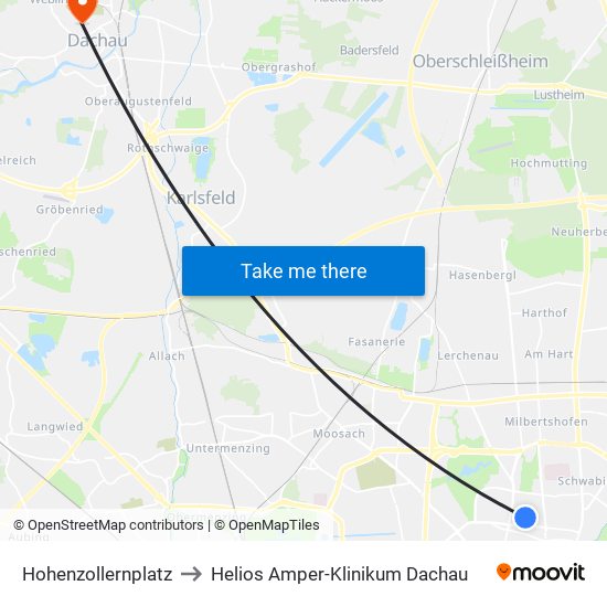 Hohenzollernplatz to Helios Amper-Klinikum Dachau map