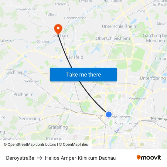 Deroystraße to Helios Amper-Klinikum Dachau map