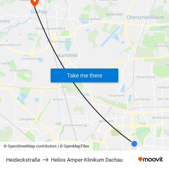 Heideckstraße to Helios Amper-Klinikum Dachau map