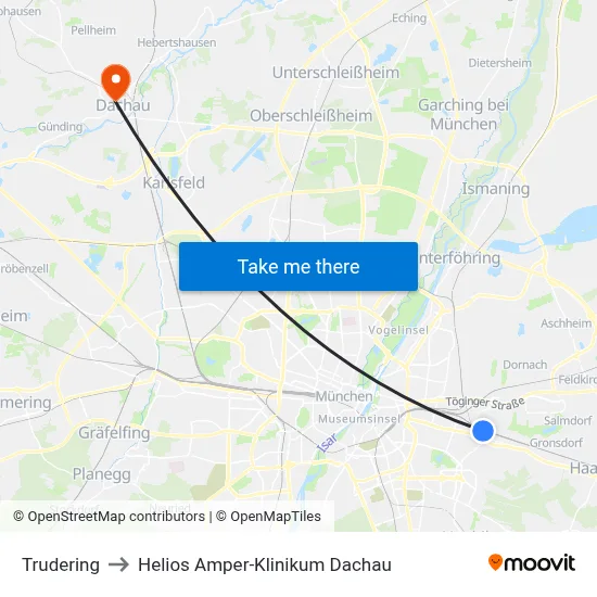 Trudering to Helios Amper-Klinikum Dachau map