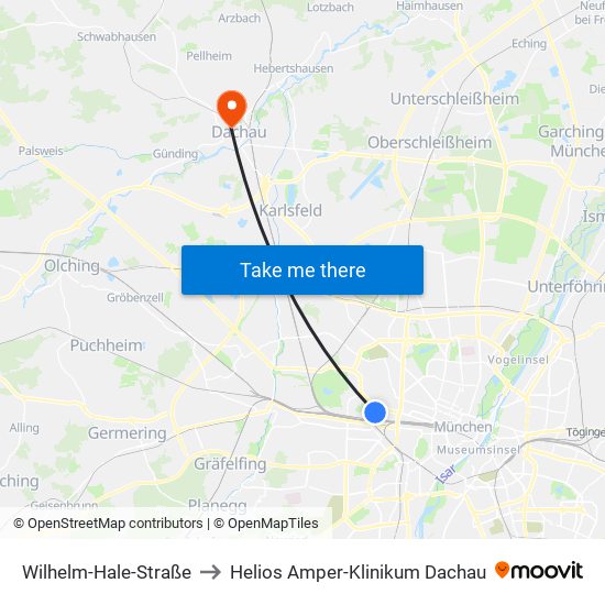 Wilhelm-Hale-Straße to Helios Amper-Klinikum Dachau map