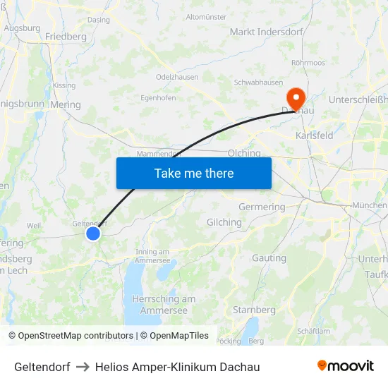 Geltendorf to Helios Amper-Klinikum Dachau map