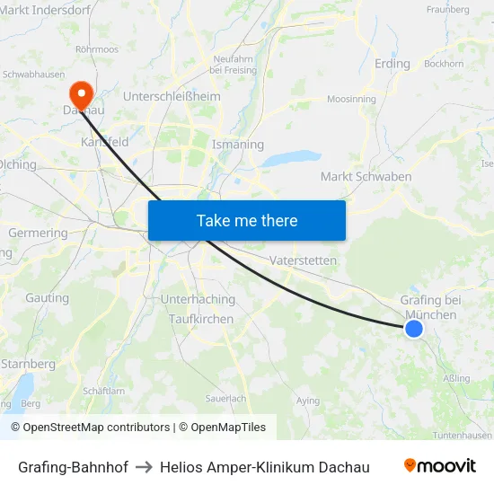 Grafing-Bahnhof to Helios Amper-Klinikum Dachau map