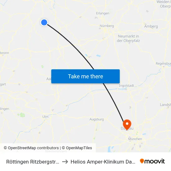 Röttingen Ritzbergstraße to Helios Amper-Klinikum Dachau map