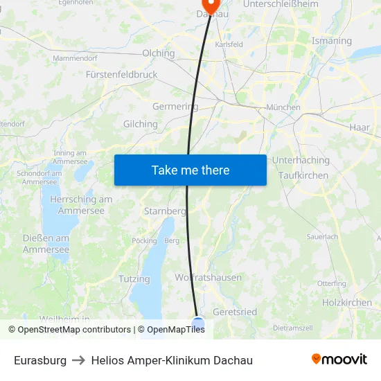 Eurasburg to Helios Amper-Klinikum Dachau map