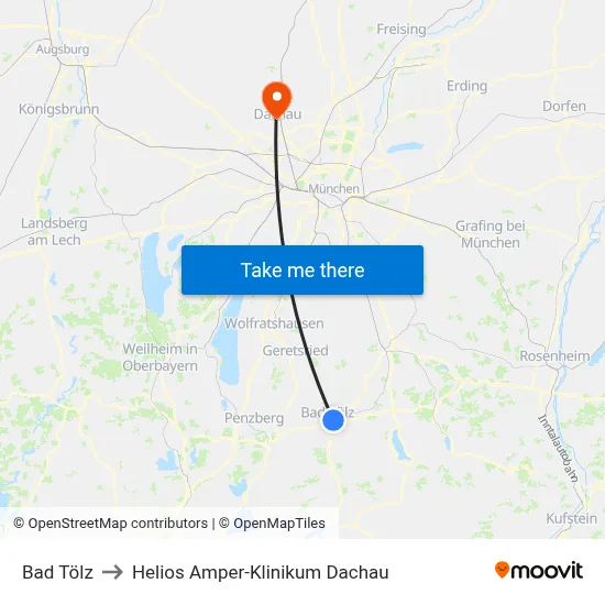 Bad Tölz to Helios Amper-Klinikum Dachau map