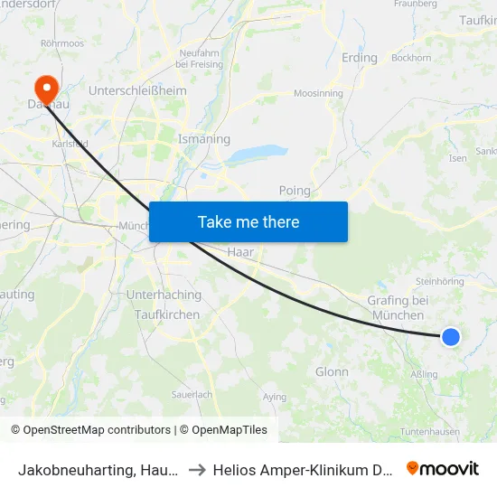 Jakobneuharting, Hauptstr. to Helios Amper-Klinikum Dachau map