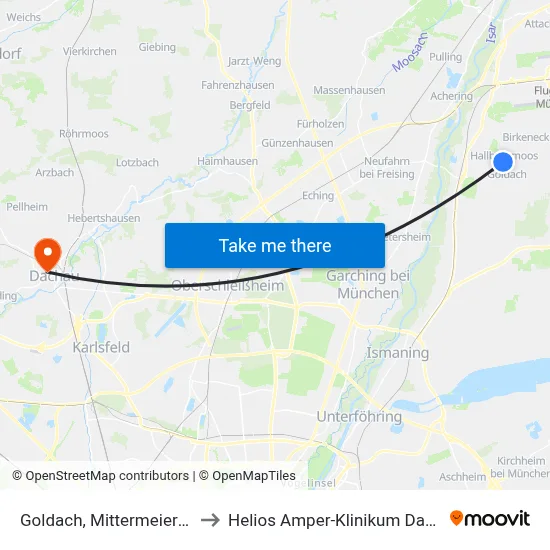 Goldach, Mittermeierweg to Helios Amper-Klinikum Dachau map