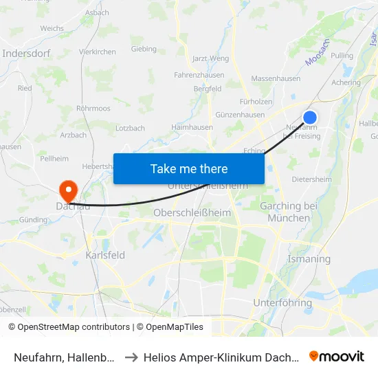 Neufahrn, Hallenbad to Helios Amper-Klinikum Dachau map