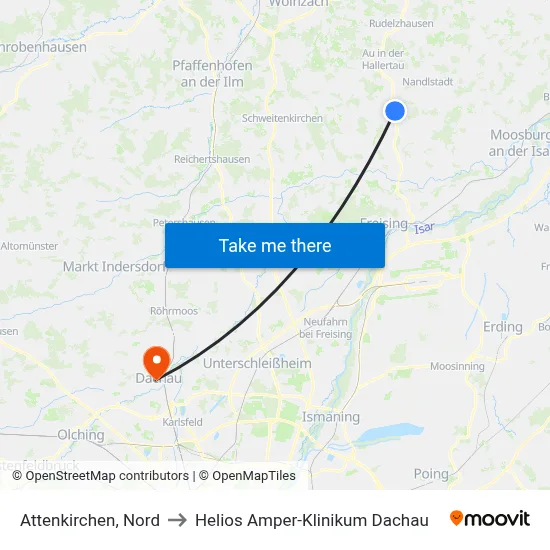 Attenkirchen, Nord to Helios Amper-Klinikum Dachau map