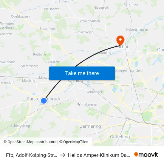 Ffb, Adolf-Kolping-Straße to Helios Amper-Klinikum Dachau map
