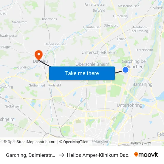 Garching, Daimlerstraße to Helios Amper-Klinikum Dachau map