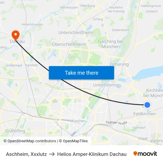 Aschheim, Xxxlutz to Helios Amper-Klinikum Dachau map