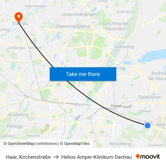Haar, Kirchenstraße to Helios Amper-Klinikum Dachau map