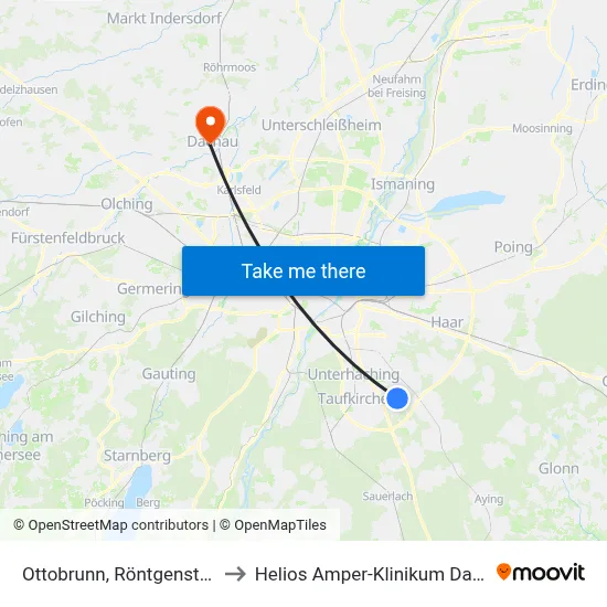 Ottobrunn, Röntgenstraße to Helios Amper-Klinikum Dachau map