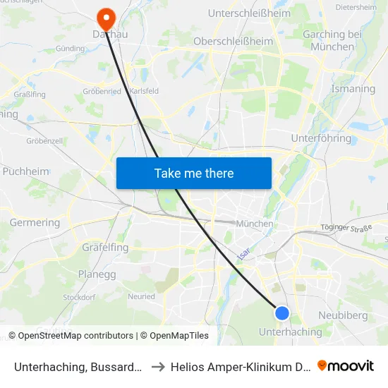 Unterhaching, Bussardstraße to Helios Amper-Klinikum Dachau map
