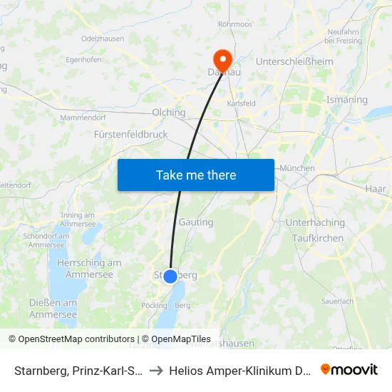 Starnberg, Prinz-Karl-Straße to Helios Amper-Klinikum Dachau map