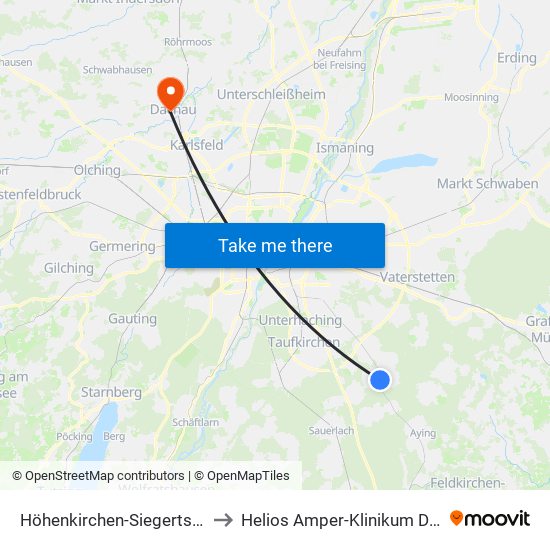 Höhenkirchen-Siegertsbrunn to Helios Amper-Klinikum Dachau map