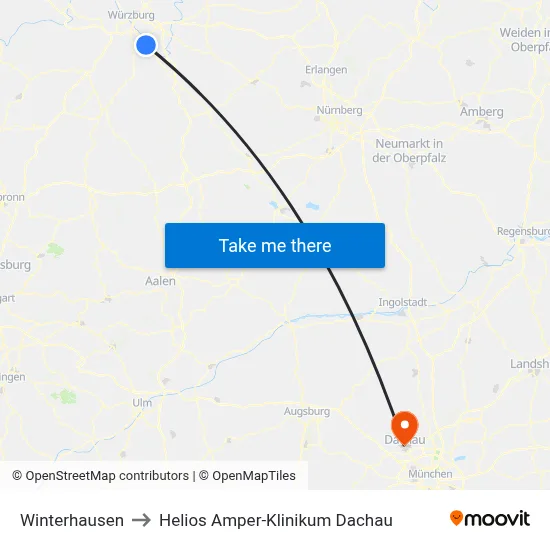 Winterhausen to Helios Amper-Klinikum Dachau map